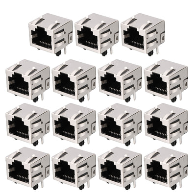 Harfington 15 Pcs 8 Positions Push in Horizontal Modular Network RJ45 8P8C PCB Jacks Sockets Female Connector 18mm Long
