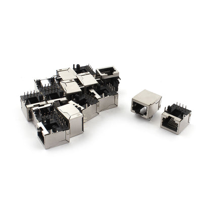 Harfington 15 Pcs 8 Positions Right Angle Pins RJ45 8P8C Shielded PCB Mount Jacks Sockets Network Ports 18mm Long
