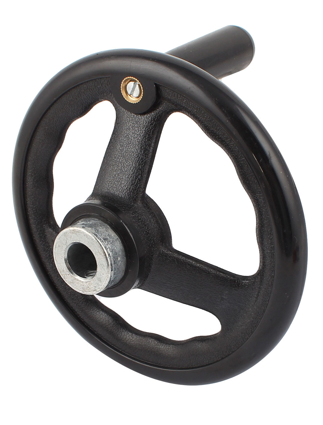 Harfington 16mmx160mm 3 Spoke Hand Wheel Black w Revolving Handle for Industrial Lathe