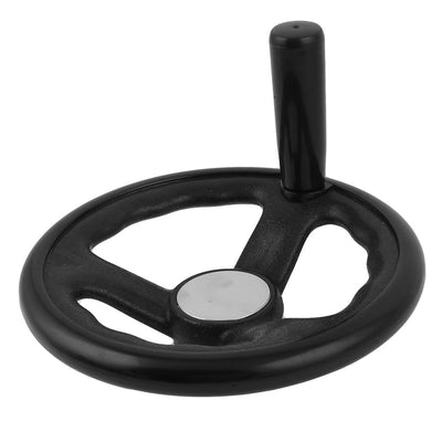 Harfington 16mmx160mm 3 Spoke Hand Wheel Black w Revolving Handle for Industrial Lathe