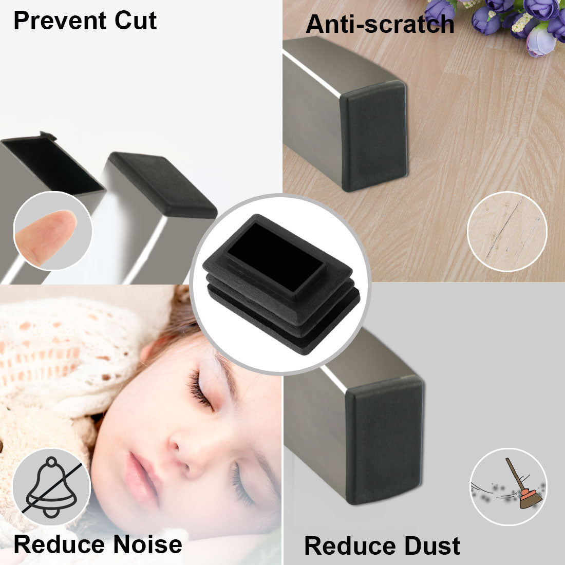 uxcell Uxcell 20 Pcs Plastic Rectangle End Caps 30mm x 20mm Ribbed Tubing Tube Inserts