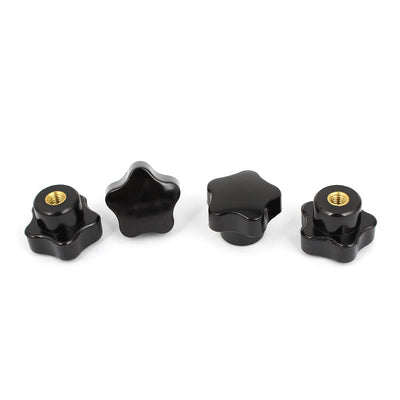 Harfington Gold Tone Black M6 Thread Plastic 32mm Star Shape Clamping Knob Grip 4 Pcs