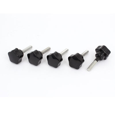Harfington 5 Pcs Male Thumbscrews M6 x 30mm Plastic Knurled Knobs Jigs Wing Trend Black