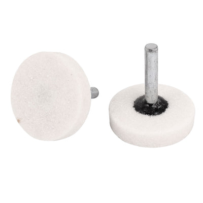 Harfington 2 Pieces 6mm Dia Metal Shank 40mm Round Fine Grit White Abrasives Mounted Point Polishing Grinding Wheel