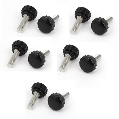 Harfington Black M6 x 18mm x 22mm Round Head Thumbscrew Grip Knurled Knobs 10 Pcs