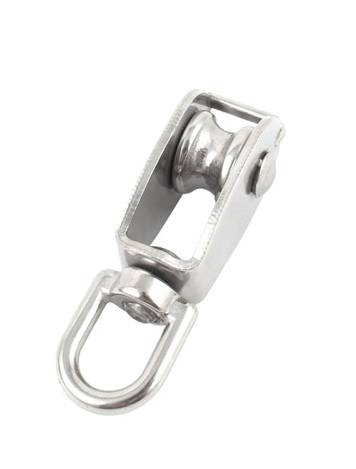 Harfington 15mm Silver Tone Stainless Steel Single Sheave Swivel Eye Wire Rope Pulley 0.035 Ton