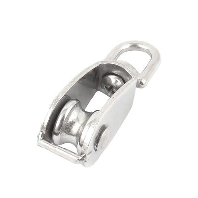 Harfington 15mm Silver Tone Stainless Steel Single Sheave Swivel Eye Wire Rope Pulley 0.035 Ton
