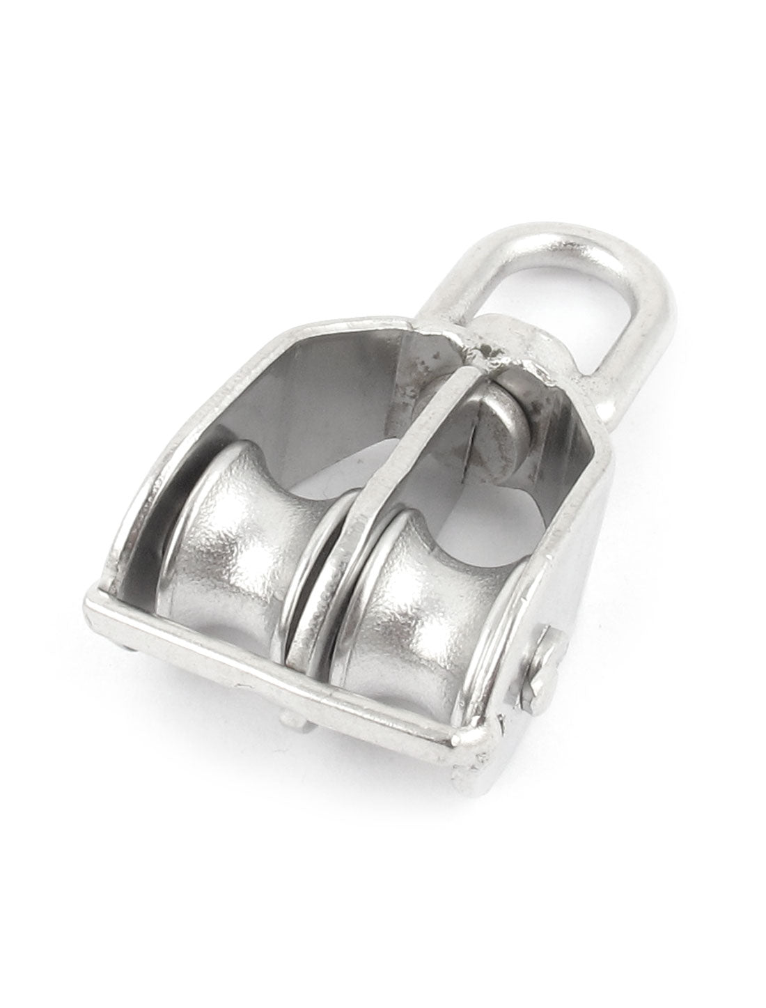 Harfington 15mm Dia Stainless Steel Double Sheave Hoist Wire Rope Pulley Wheel Block 0.035 Ton