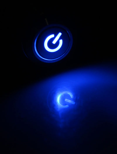 Harfington 12V Blue LED Lamp 5-Pin 1NO 1NC Latching 16mm Stainless Steel Pushbutton Switch