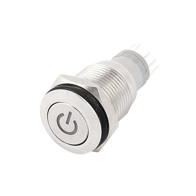 Harfington 12V Blue LED Lamp 5-Pin 1NO 1NC Latching 16mm Stainless Steel Pushbutton Switch