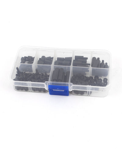 Harfington 180 Pcs M3 Nylon Hex Spacers Screw Nut Stand-off Plastic Assortment Kit Black