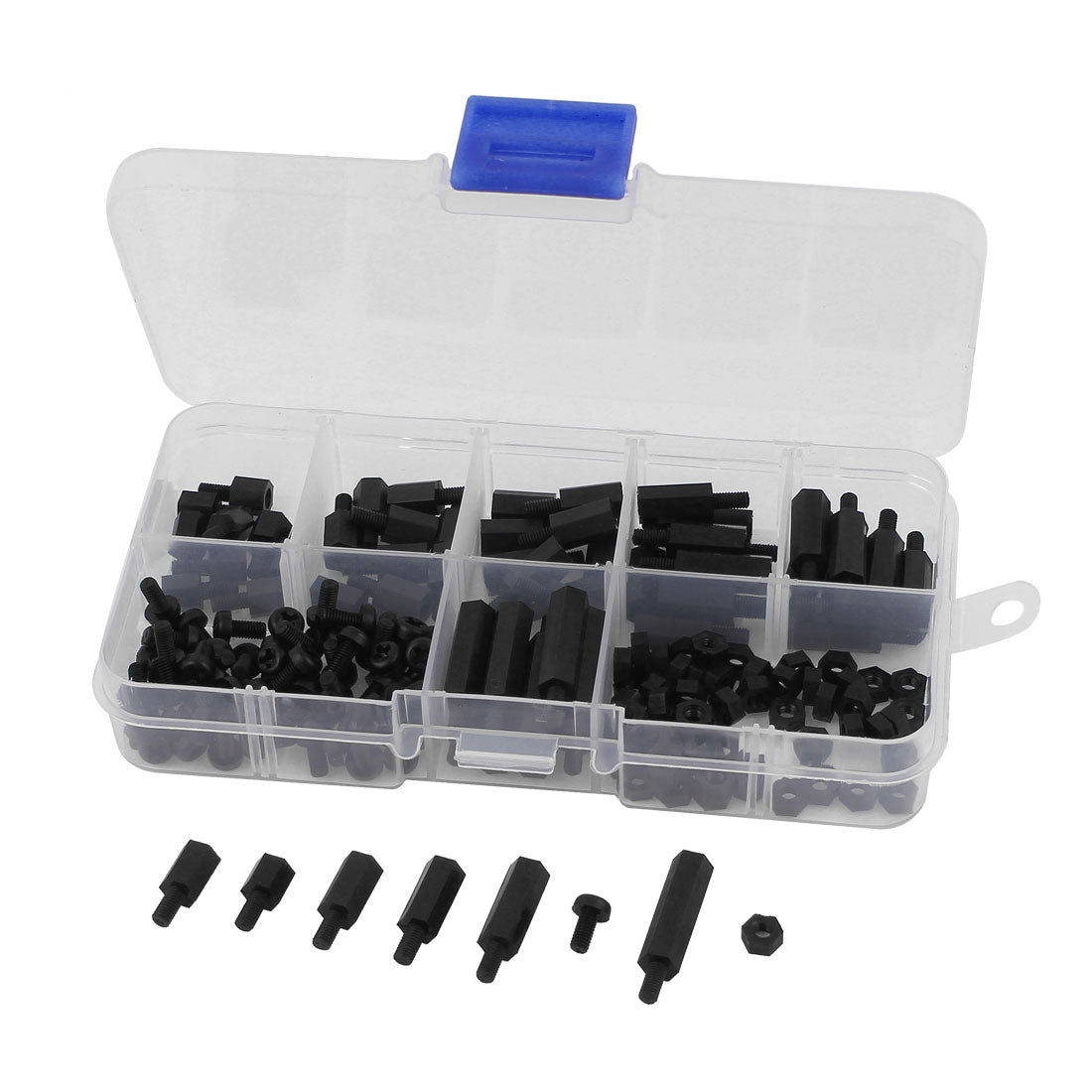 Harfington 180 Pcs M3 Nylon Hex Spacers Screw Nut Stand-off Plastic Assortment Kit Black