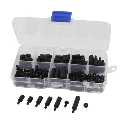Harfington 180 Pcs M3 Nylon Hex Spacers Screw Nut Stand-off Plastic Assortment Kit Black