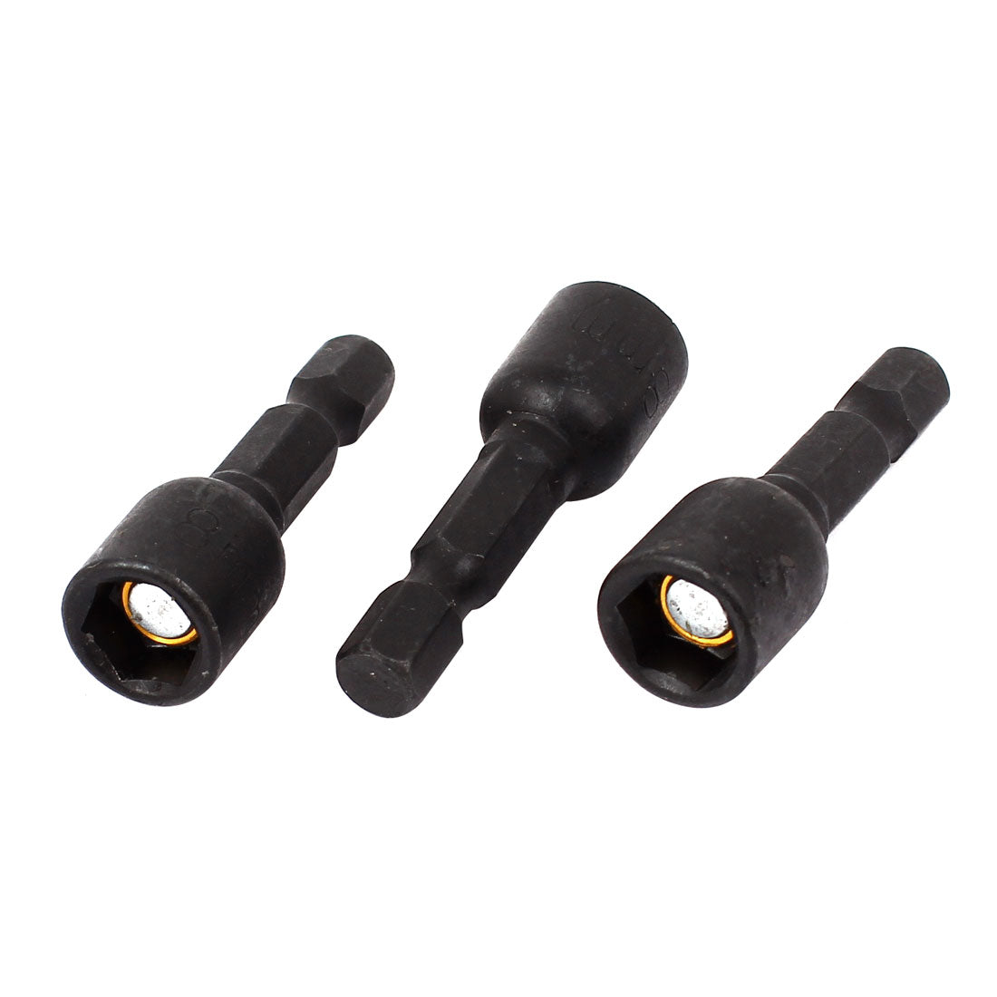Harfington 1/4" Shank 8mm 5/16" Hex Magnetic Nut Driver Bit Socket Adapter Black 3 Pcs
