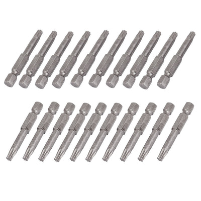 Harfington T25 Tip 1/4" Hex Shank 50mm Long Magnetic Torx Screwdriver Bits Gray 20pcs