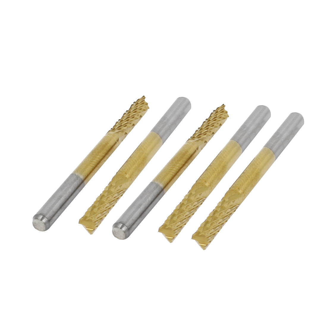 Harfington 5pcs 1/8'' Shank Corn Teeth TiN Coated End Mill Cutter CNC PCB Drill Bits 3x12mm
