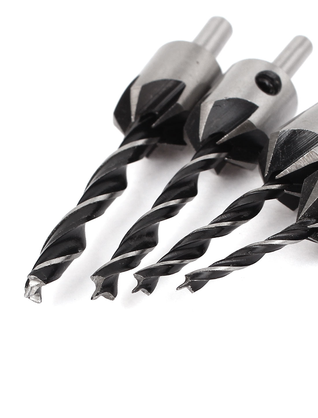 Harfington 4pcs 3/4/5/6mm Woodworking HSS Round Shank 3 Points Countersink Drill Bit Set