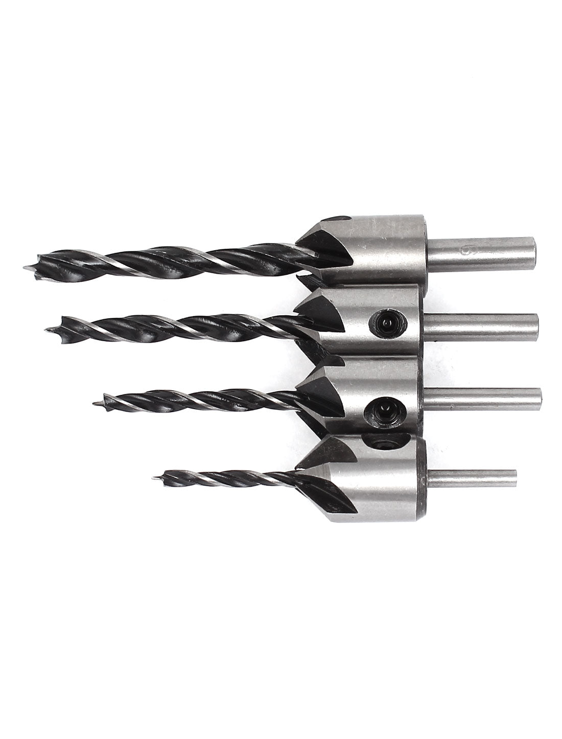 Harfington 4pcs 3/4/5/6mm Woodworking HSS Round Shank 3 Points Countersink Drill Bit Set