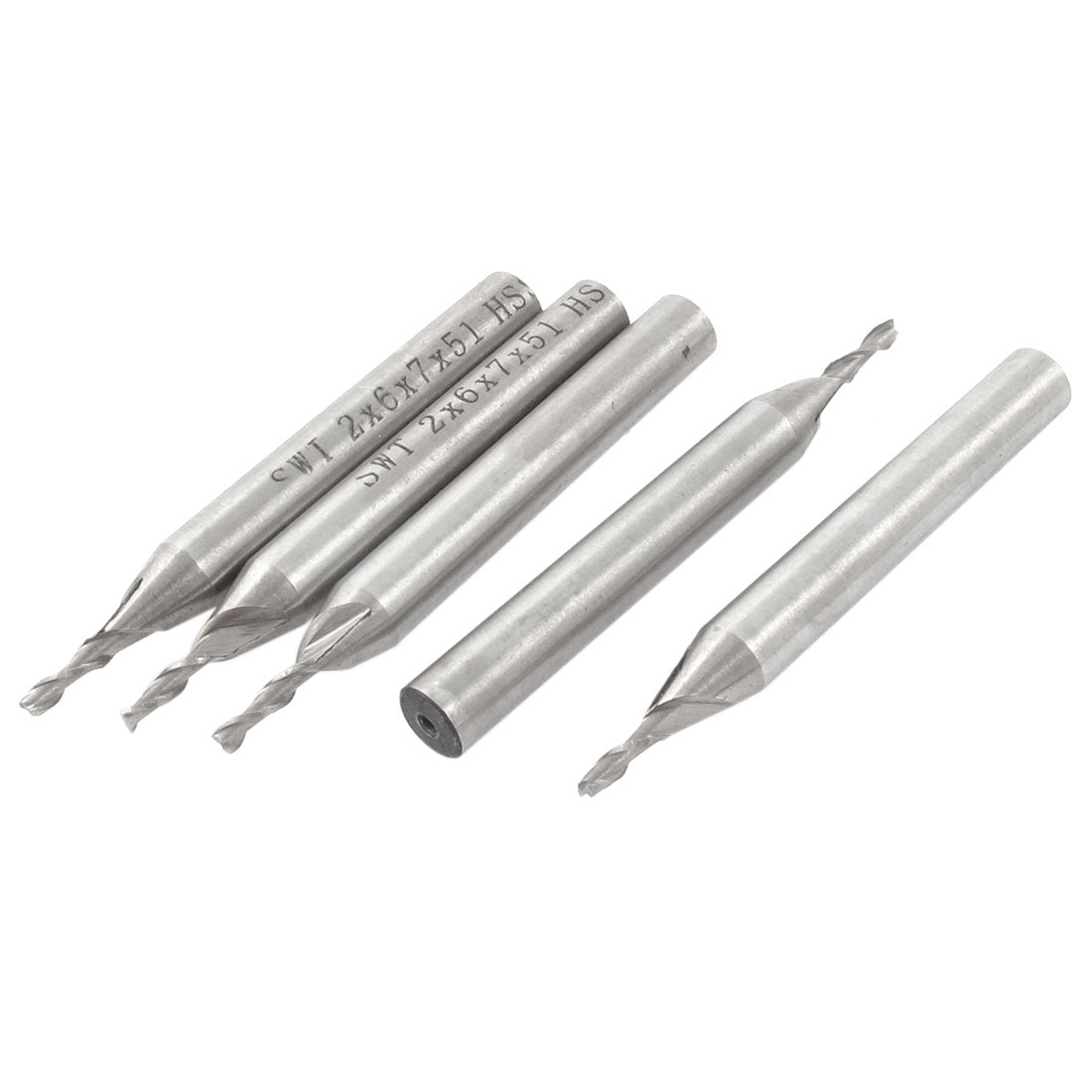 Harfington 2mm x 6mm Helical Groove HSS-AL Straight Shank 2 Flutes End Mill Cutter 5PCS