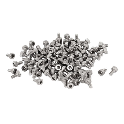 Harfington M2x4mm Thread Stainless Steel Hex Key Socket Head Knurl Cap Screws Bolts 100pcs