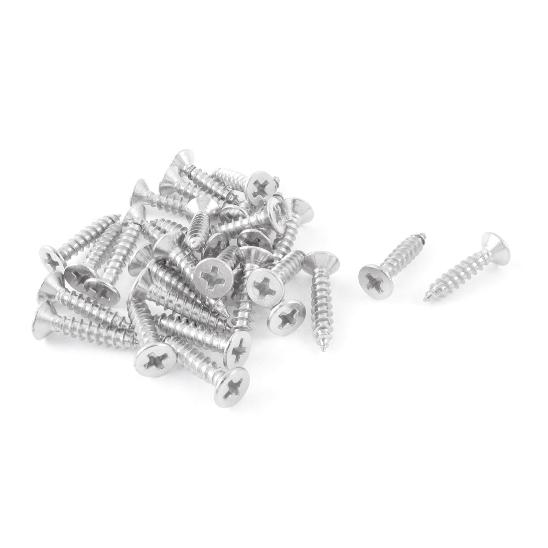 Harfington Silver Tone Self Tapping Phillips Flat  Sheet Metal Screws 4mmx17mm 30Pcs