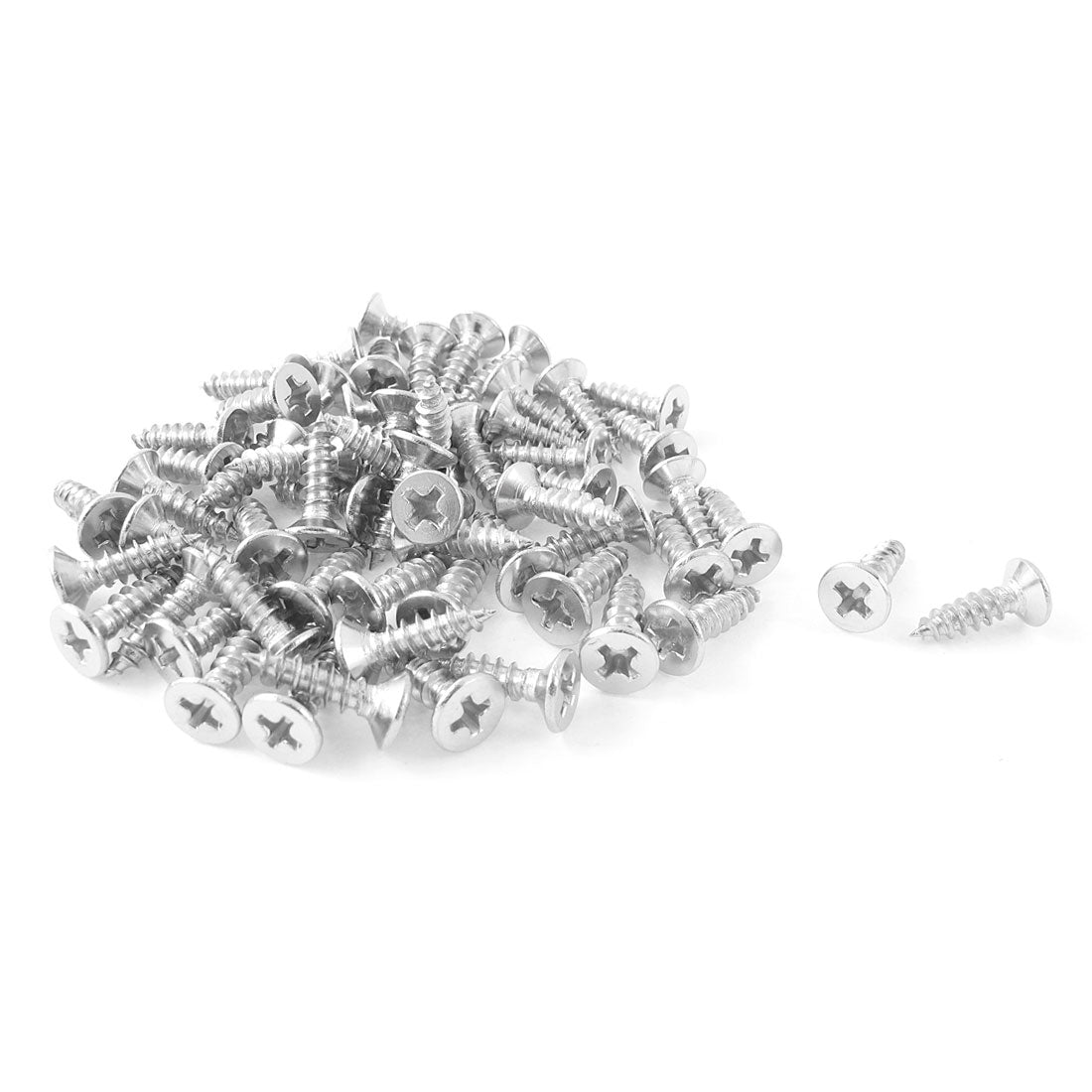 Harfington Silver Tone Self Tapping Phillips Flat  Sheet Metal Screws 4mmx10mm 60Pcs