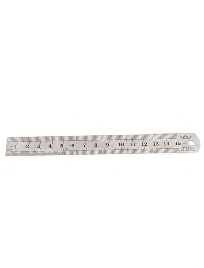 Harfington 15cm 6" Double Side Silver Tone Metal Metric Measuring Tool Straight Ruler