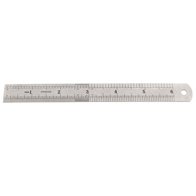 Harfington 15cm 6" Double Side Silver Tone Metal Metric Measuring Tool Straight Ruler
