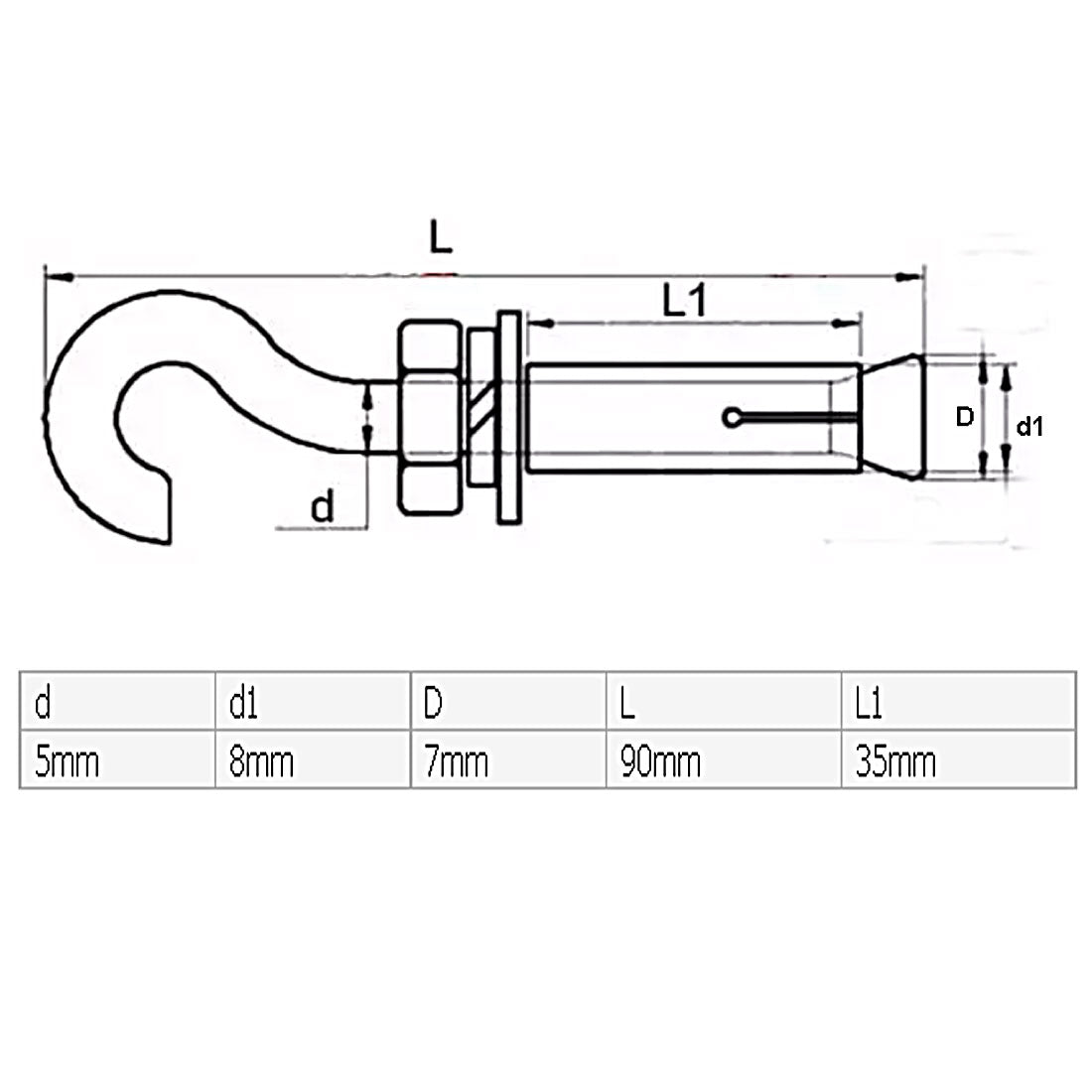Harfington 5 Pcs M6 Stainless Steel Expansion Open Hook Screws Anchor Bolts 90mm Long