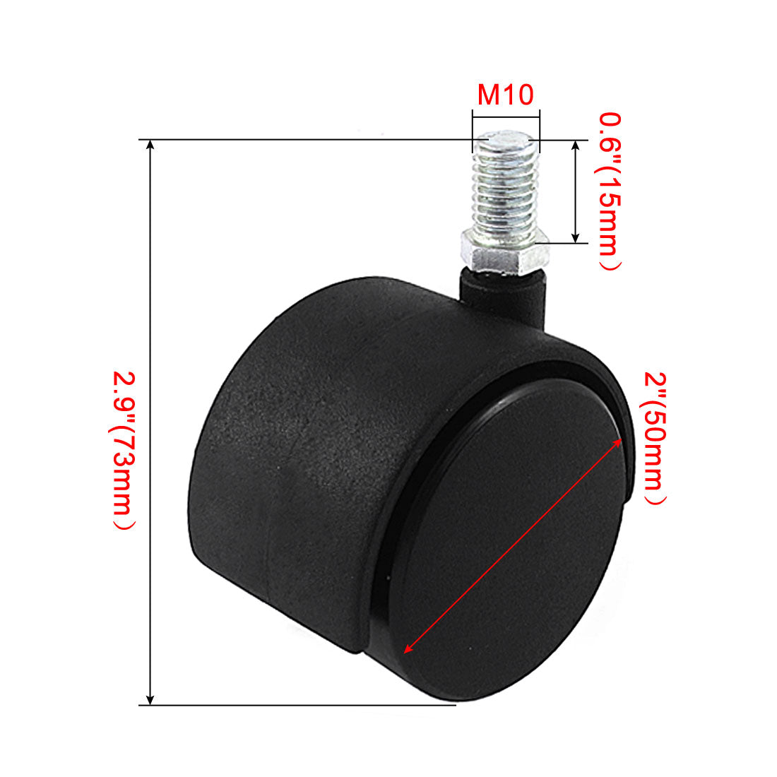 Harfington Office Chair M10 x 15mm Threaded Stem Plastic 2" Swivel Twin Caster Wheels 5pcs