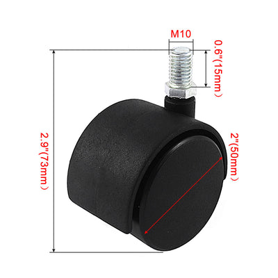 Harfington Office Chair M10 x 15mm Threaded Stem Plastic 2" Swivel Twin Caster Wheels 5pcs