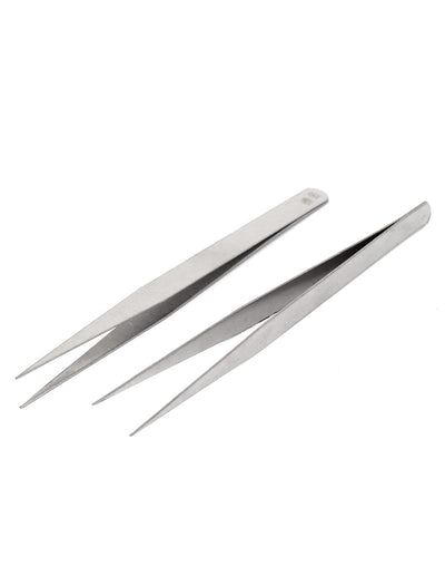 Harfington Silver Tone Stainless Steel Pointed Tip Tweezers Hand Tool 5.3" Length 4Pcs