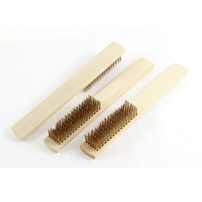 Harfington Wooden Handle Brass Wire Cleaning Polishing Scratch Brush 20cm Length 3pcs