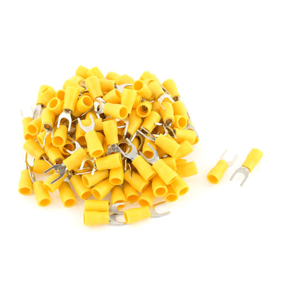 Harfington 135Pcs SV2-4 Fork Type Yellow Insulated Spade Cable Terminals 16-14AWG