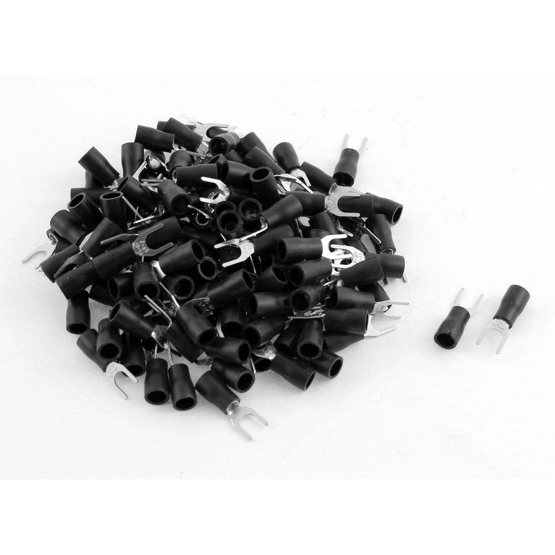 Harfington 135Pcs SV2-4 Fork Type Black Insulated Spade Cable Terminals 16-14AWG