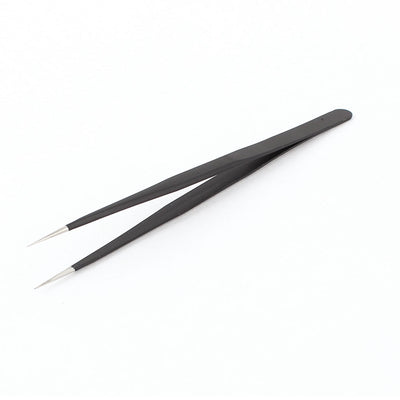 Harfington 140mm 5.5" Long Black Metal Polished Needle Tip Straight Anti-static Tweezers Piler Manual Hand Tool