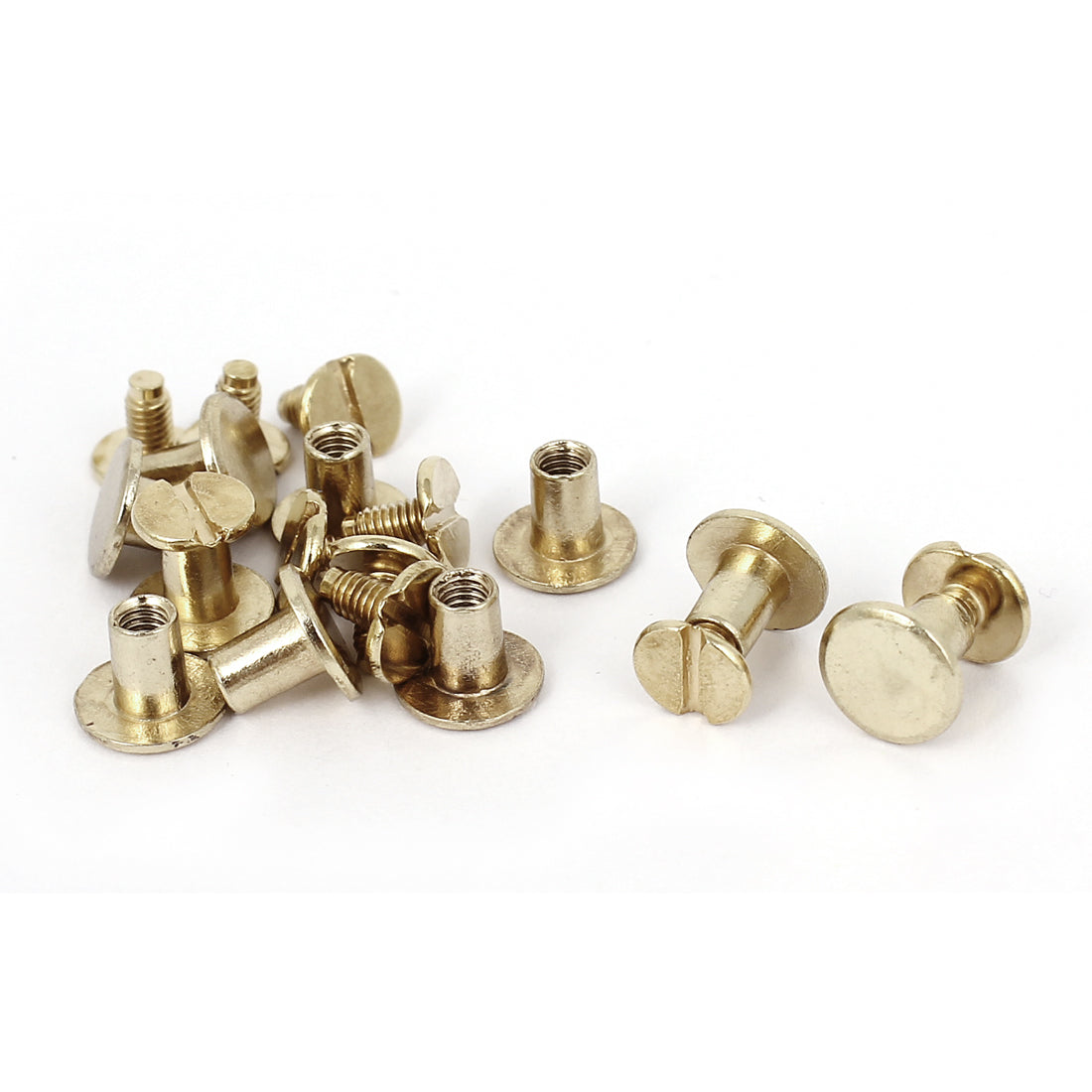 Harfington 4.5x6.5mm Brass Plated Binding Chicago Screw Post For Leather Purse Belt 7.5mm+9mm  Head Dia 10pcs