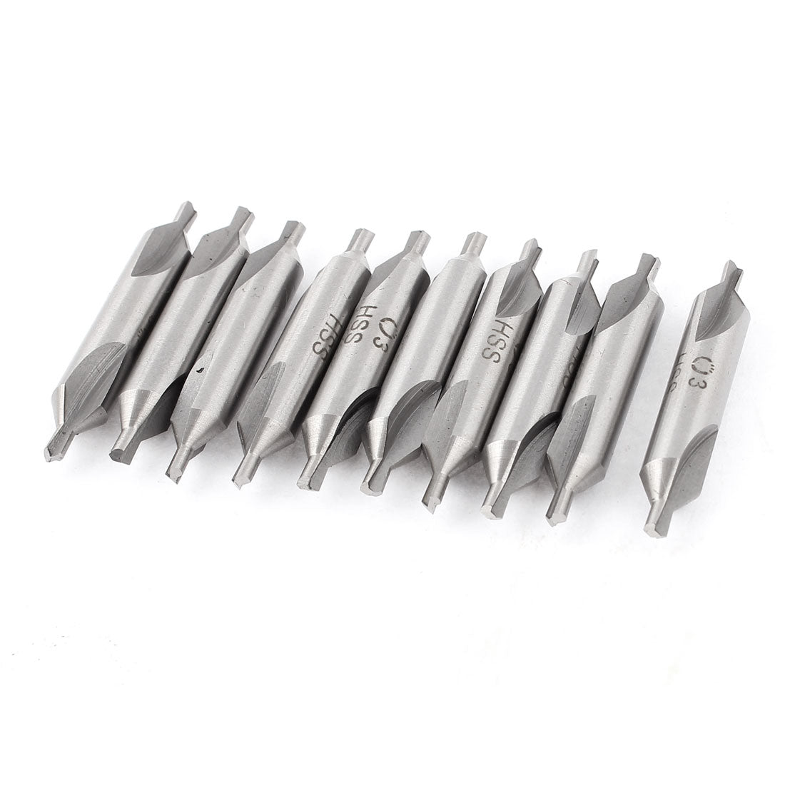 Harfington 10Pcs 3mm 60 Degree Double End HSS Center Drill Countersink Bit Lathe Mill Tool
