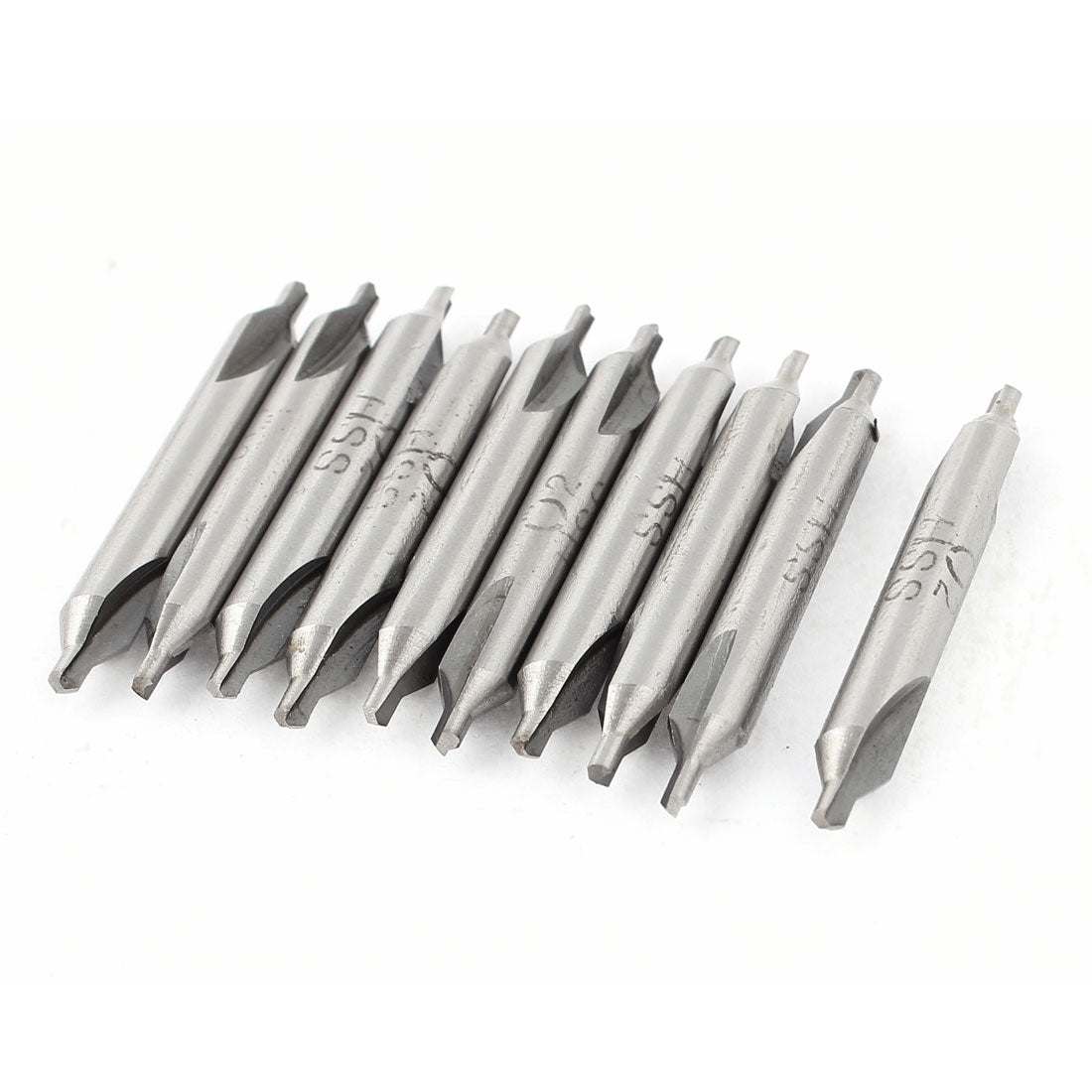 Harfington 10Pcs 2mm 60 Degree Double End HSS Center Drill Countersink Bit Lathe Mill Tool
