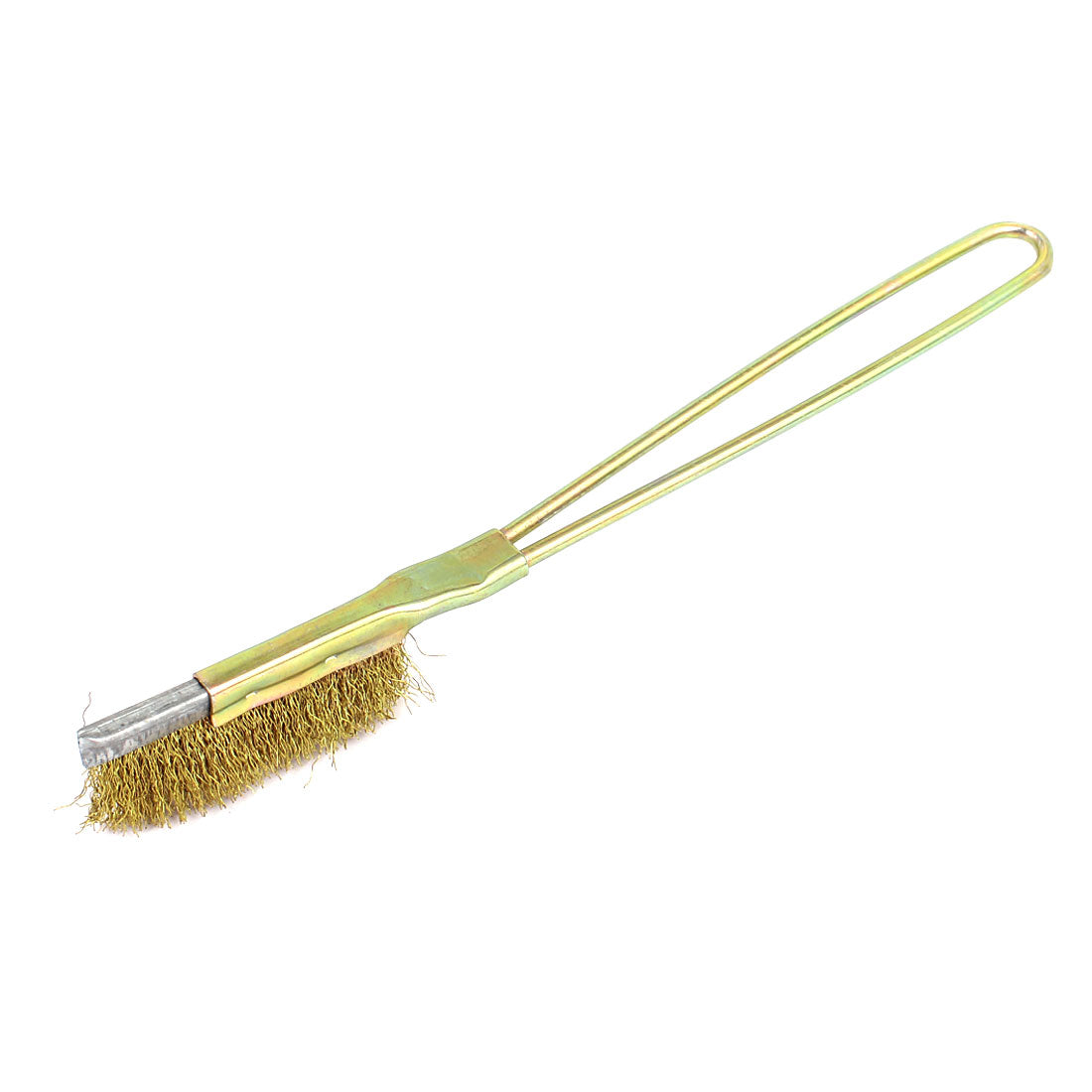 Harfington 21cm Long Handheld Metal Handle Brass Wire Cleaning Brush Gold Tone
