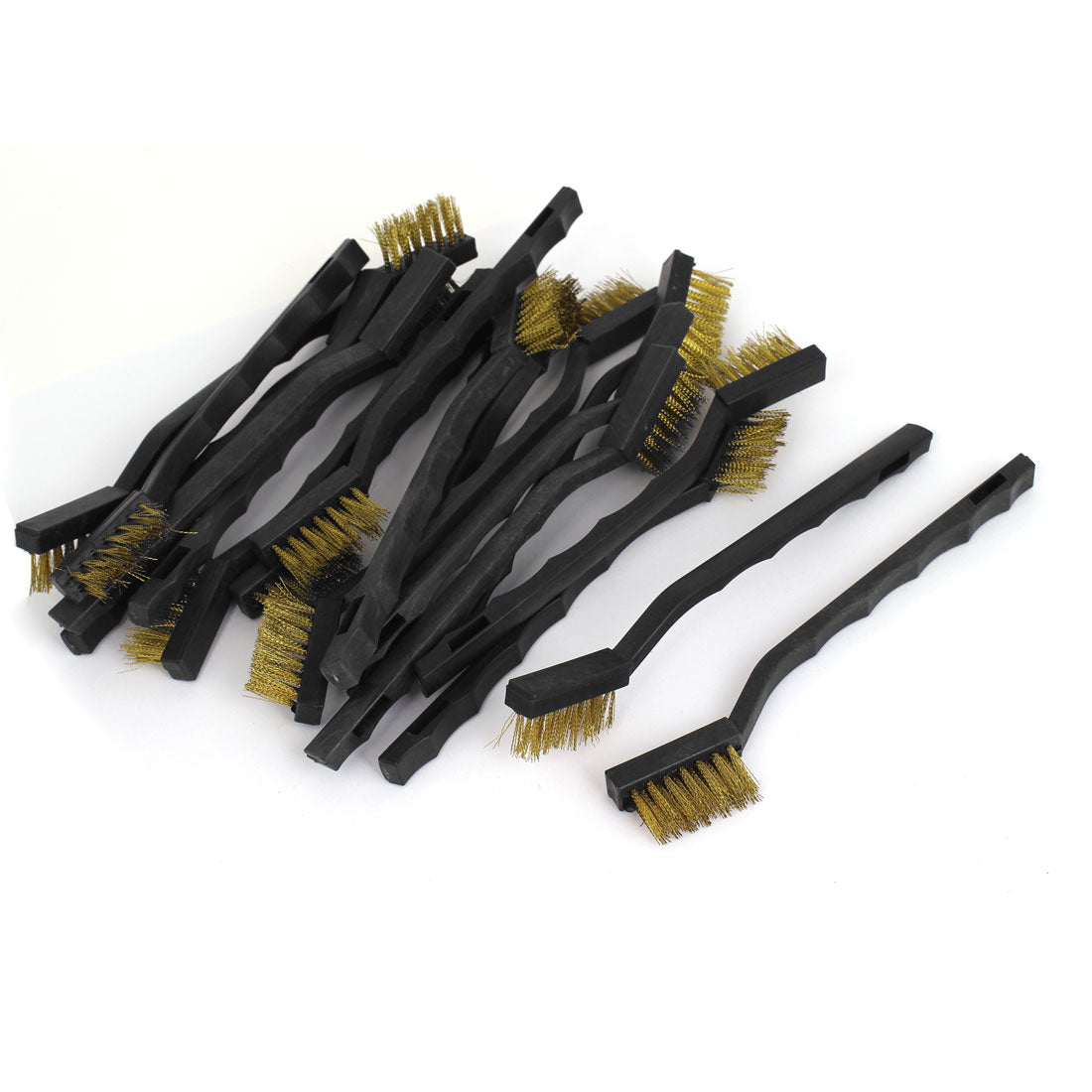 Harfington 17cm Long Handheld Plastic Handle Brass Wire Cleaning Brush Black 20 Pcs