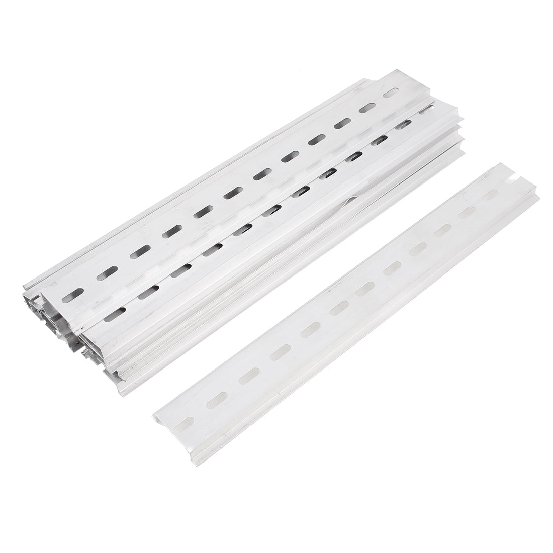 Harfington 14Pcs Circuit Breaker Silver Tone Aluminum U-Groove Slotted DIN Rail 25cm