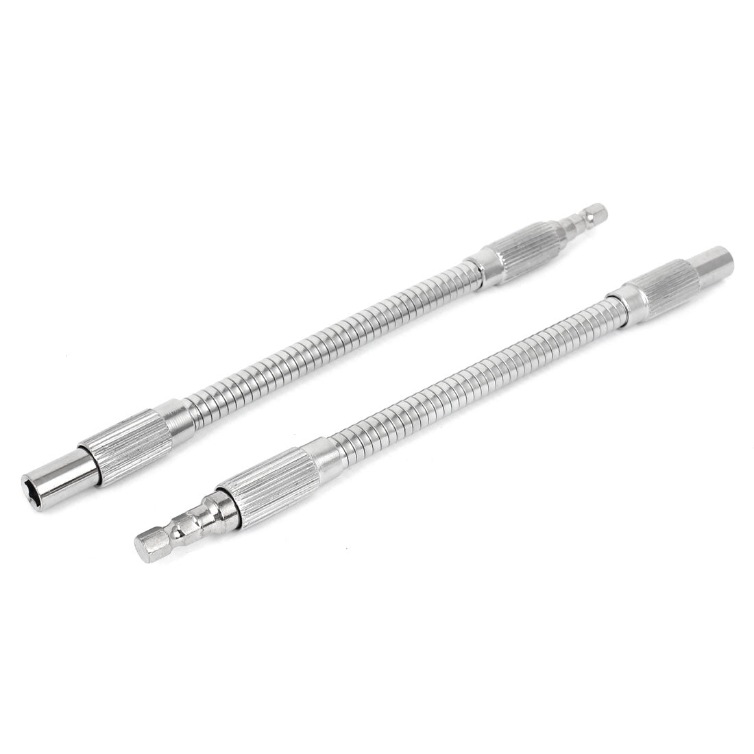 Harfington 8" Length 1/4" Hex Driver Flex Flexible Socket Extension Bar Silver Tone 2 Pcs