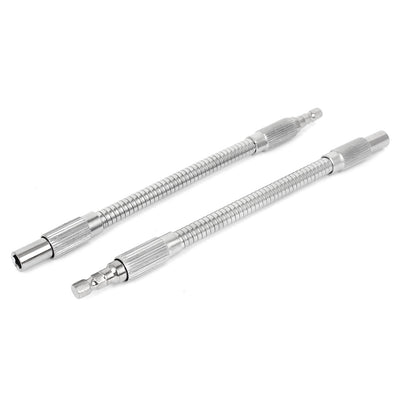 Harfington 8" Length 1/4" Hex Driver Flex Flexible Socket Extension Bar Silver Tone 2 Pcs