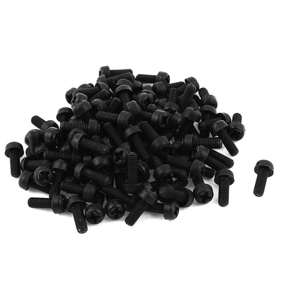 Harfington M3 x 8mm Plastic Phillips Cross Pan Head Machine Screws Black 100 PCS