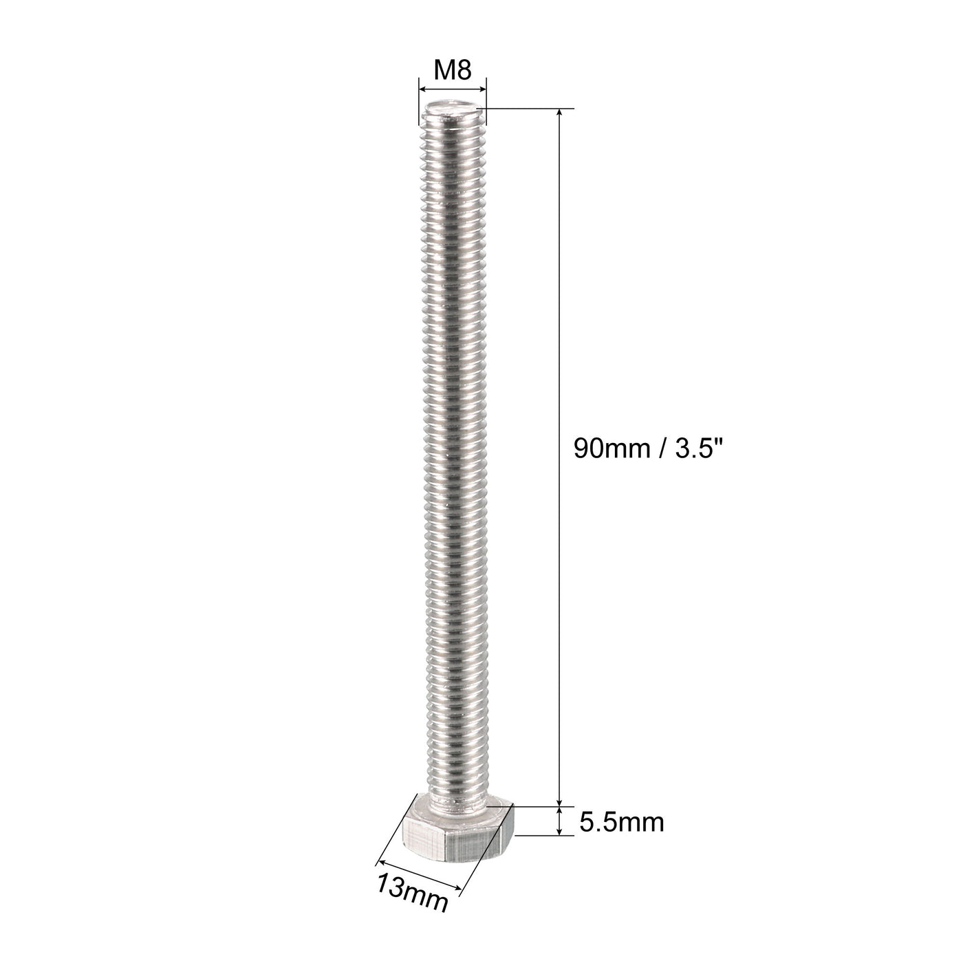 Harfington M8 x 90mm DIN933 Stainless Steel Hex Head Screw Bolt Cap 5 Pcs