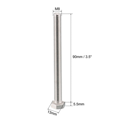 Harfington M8 x 90mm DIN933 Stainless Steel Hex Head Screw Bolt Cap 5 Pcs