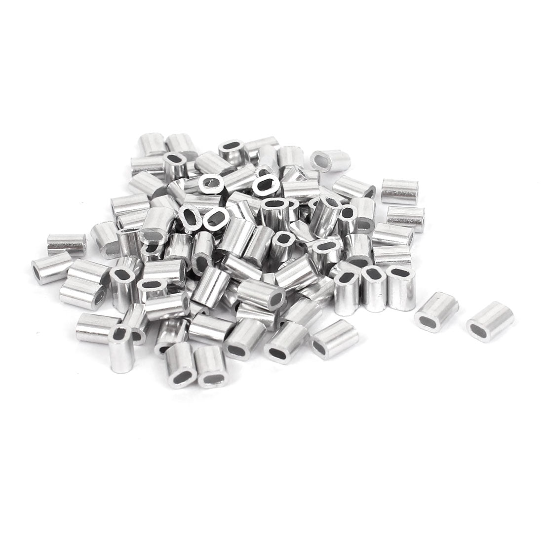 Harfington 1mm 3/64" Steel Wire Rope Aluminum Ferrules Sleeves Silver Tone 100 Pcs