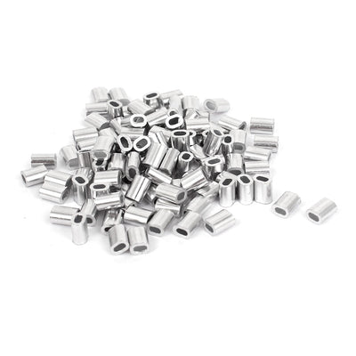 Harfington 1mm 3/64" Steel Wire Rope Aluminum Ferrules Sleeves Silver Tone 100 Pcs