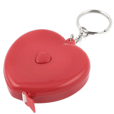 Harfington 60" 1.5M Red Plastic Heart Shaped Shell Press Button Keychain Retractable Dual Measuring Tape Ruler